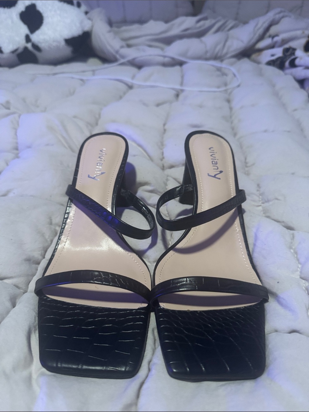 Black Croc-Embossed Strappy Heeled Sandals